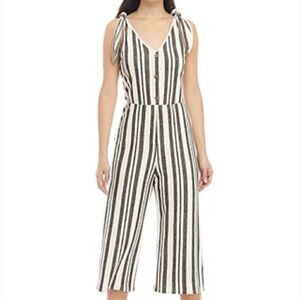 Jolt Black & White Striped Jumpsuit w/ Adjustable Tie Straps. Sz XL